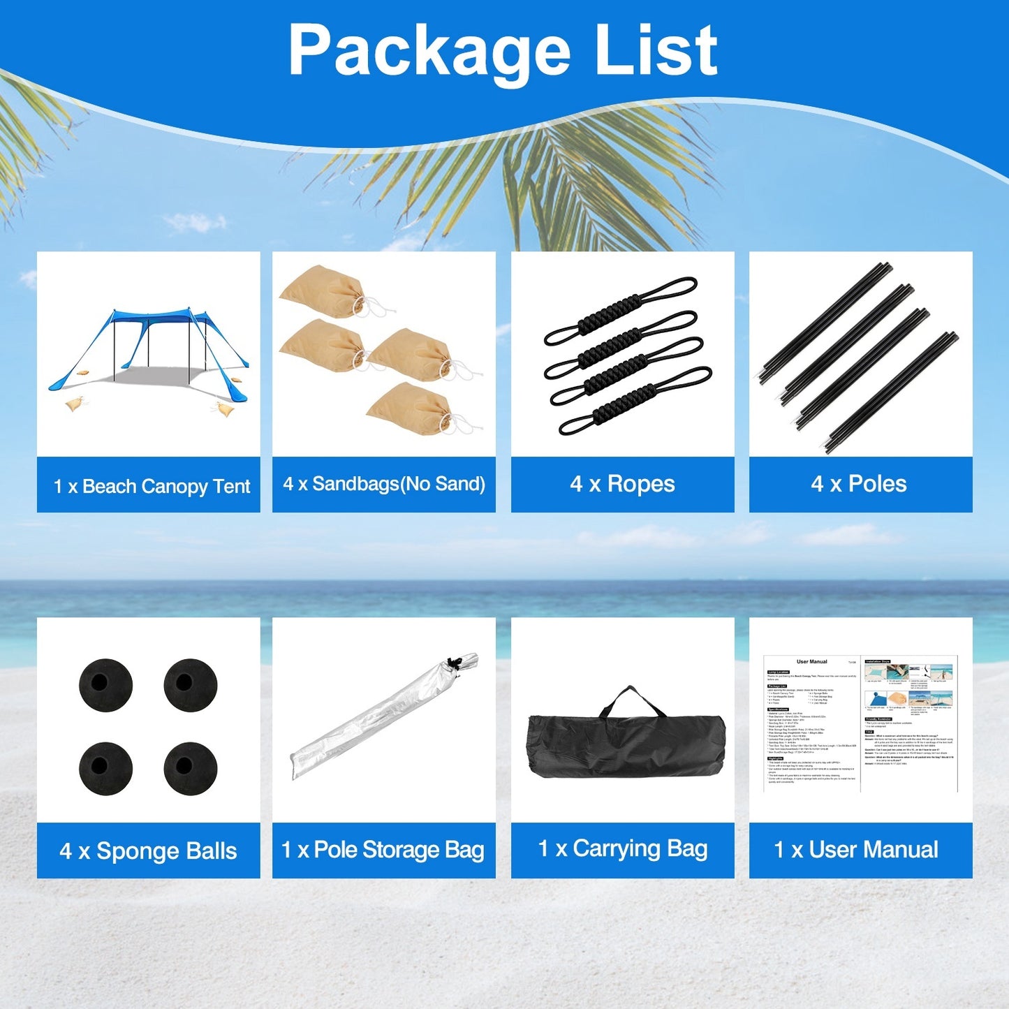 1Pc 5-8 Person Beach Tent Sun Shelter Canopy 10x10x6.6ft With Sandbag Foldable Poles Carry Bag UPF50 For Camping Trip Fishing Picnic Fedex Shipping