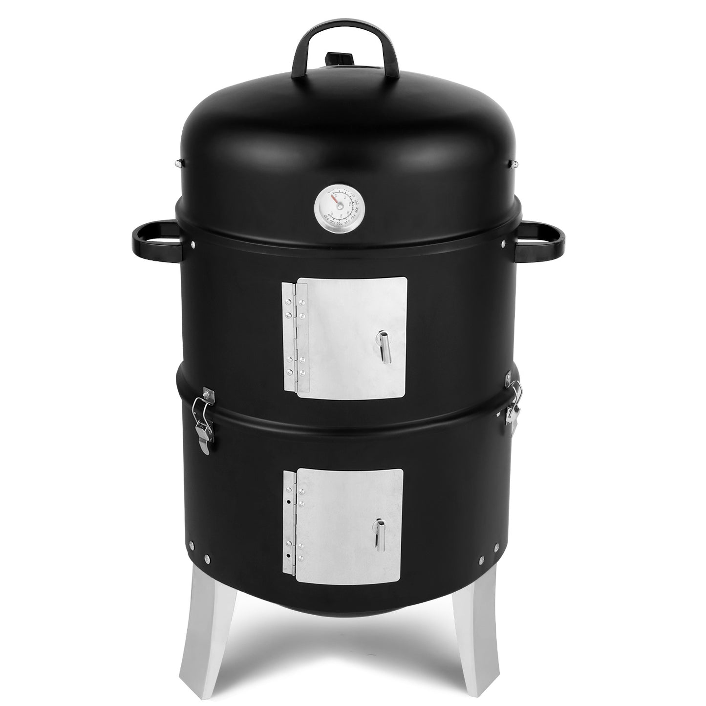 47x41.5x82cm Black, Double-walled, Cylindrical, Smoker, Charcoal Grill