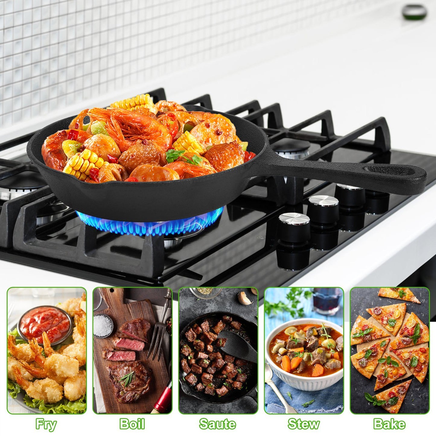 3Pcs Pre-Seasoned Cast Iron Skillet Set 6in 8in 10in Non-Stick Oven Safe Cookware Heat-Resistant Frying Pan For Frying Cooking Baking