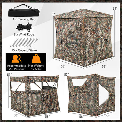 5-IN-1 Detachable Hunting Blind For 2-3 People With Skylight