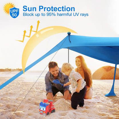 1Pc 5-8 Person Beach Tent Sun Shelter Canopy 10x10x6.6ft With Sandbag Foldable Poles Carry Bag UPF50 For Camping Trip Fishing Picnic Fedex Shipping