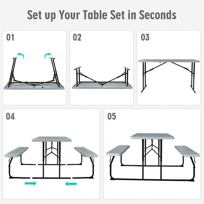 Indoor And Outdoor Folding Picnic Table Bench Set With Wood-like Texture
